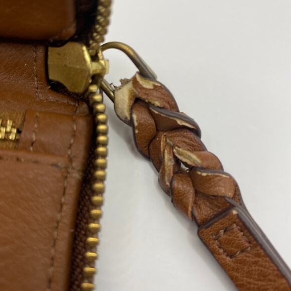 Vintage Fossil Women's Zip Around Wristlet Wallet Brown Leather Y2K Retro Dots - Picture 5 of 8